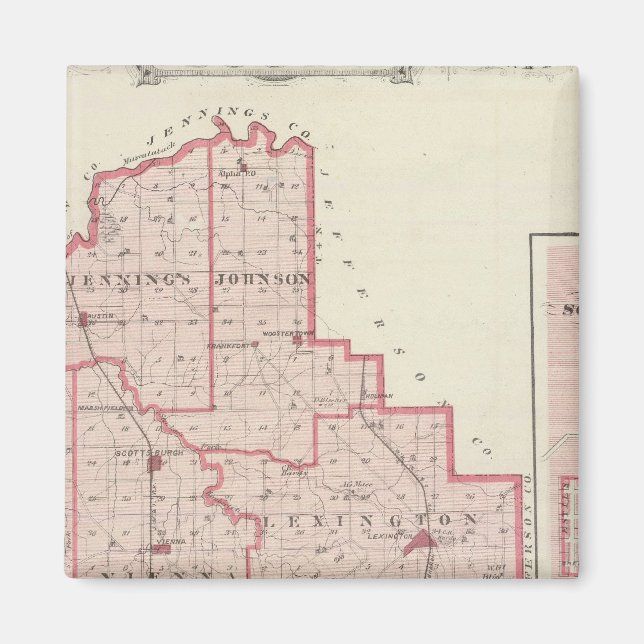 Imã Mapa de Scott County com Lexington, Scottsburg (Frente)