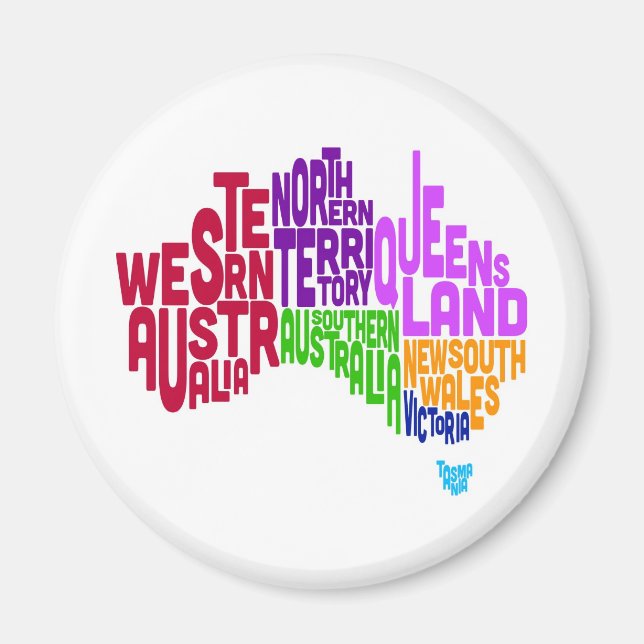 Imã Mapa de Texto Tipográfico da Austrália (Frente)