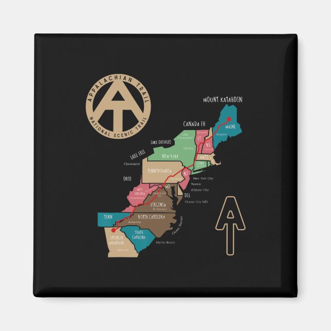 Imã Mapa de Trilha Appalachian (Frente)
