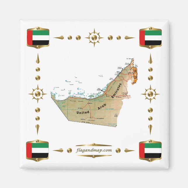 Imã Mapa de UAE + Íman de sinalizadores (Frente)