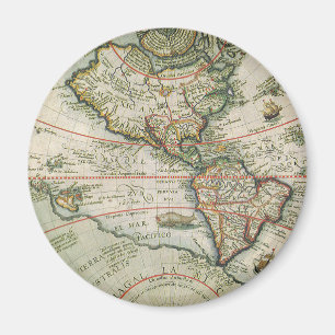 Imã Mapa de Velho Mundo antigo dos Americas, 1597