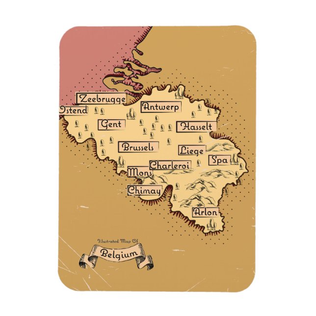 Ímã Mapa de viagem antigo da Bélgica (Vertical)