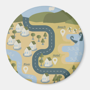 Imã mapa de viagem de férias do cenário de cartoon na 