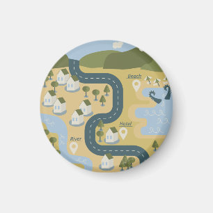 Imã mapa de viagem de férias do cenário de cartoon na