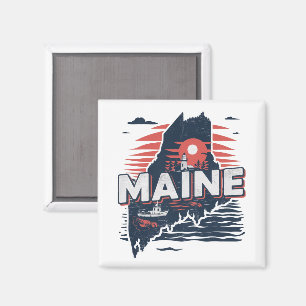 Imã Mapa de viagem do estado de Maine vintage EUA