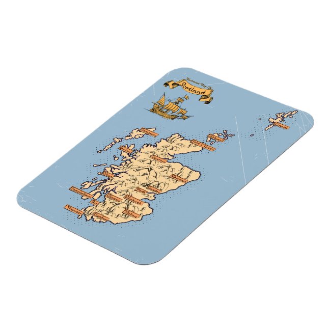 Ímã Mapa de viagem ilustrado da Escócia (Left Side)
