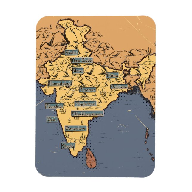 Ímã Mapa de viagem ilustrado da Índia (Vertical)