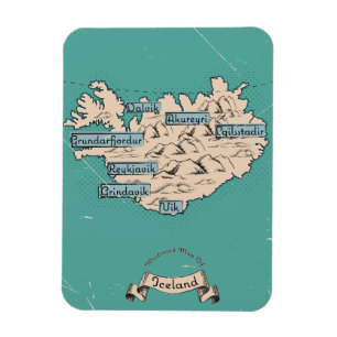 Ímã Mapa de Viagem ilustrado da Islândia