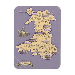 Ímã Mapa de viagem ilustrado do País de Gales