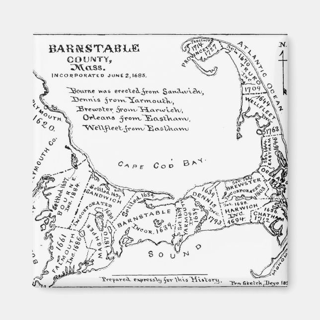 Imã Mapa de Vintage do Cabo Cod (1890) (Frente)