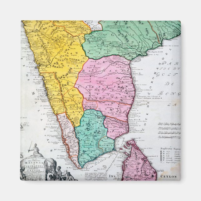 Imã Mapa de Vintagens da Península Indiana | 1733 (Frente)
