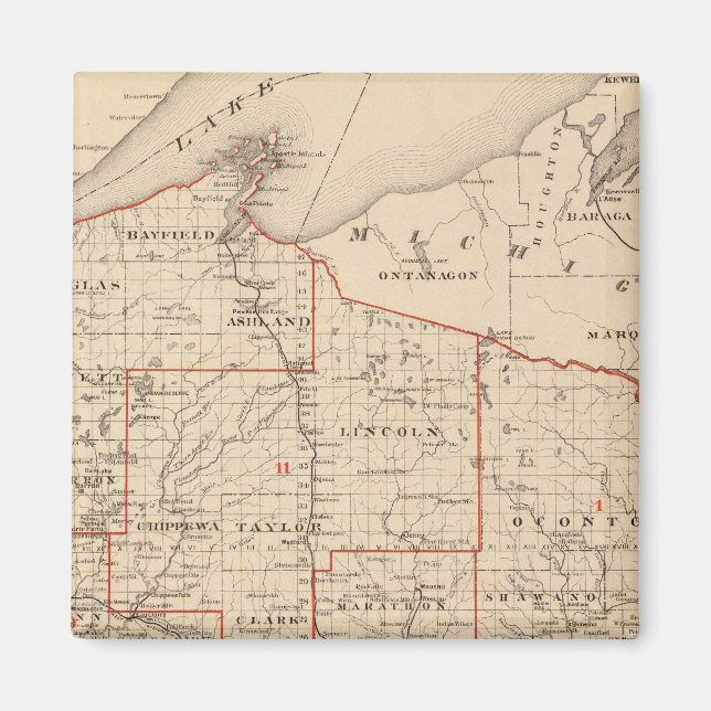 Imã Mapa de Wisconsin mostrando distritos senatoriais (Frente)