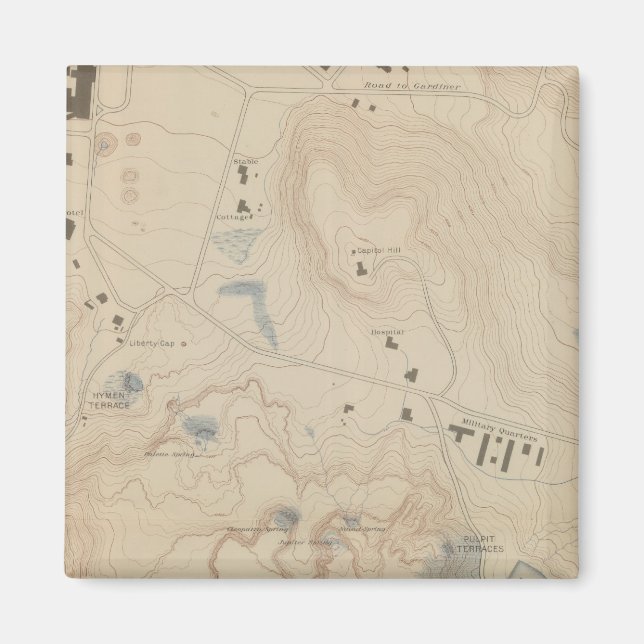 Imã Mapa detalhado de Primaveras quentes de Mammoth (Frente)