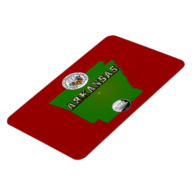 Ímã Mapa do Arkansas, Selo e Serviço Estatal Faux Quar (Left Side)