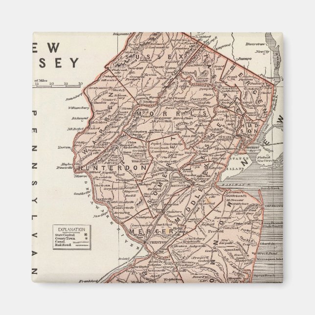 Imã Mapa do Atlas de Nova Jersey (Frente)