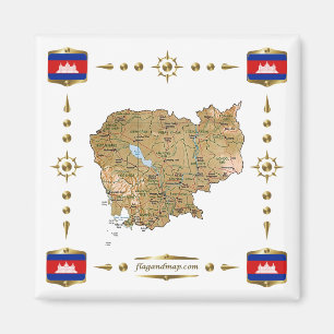 Imã Mapa do Camboja + Ímã dos Sinalizadores