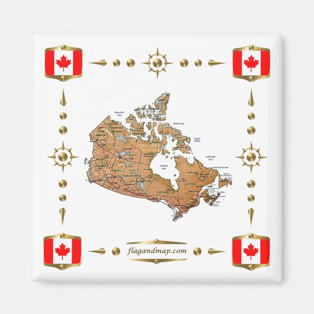 Imã Mapa do Canadá + ímã de sinalizadores (Frente)