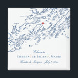 Imã Mapa do Casamento Elegante da Ilha de Chebeague<br><div class="desc">Encomendamento rápido e fácil! Estes imãs de mapa de Chebeague, Maine são perfeitos para receber seus convidados fora da cidade com guloseimas de boas-vindas, ou personalizá-los para sua festa de casamento. Mova o coração clicando em "Editar usando a ferramenta design" em "Personalizar". O mapa inclui Cabo Elizabeth, Portland, Cumberland, Falmouth,...</div>