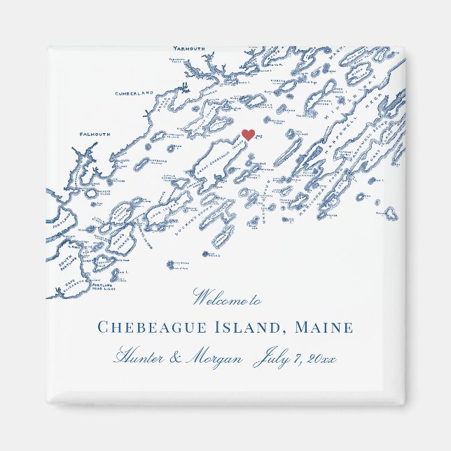 Imã Mapa do Casamento Elegante da Ilha de Chebeague (Frente)