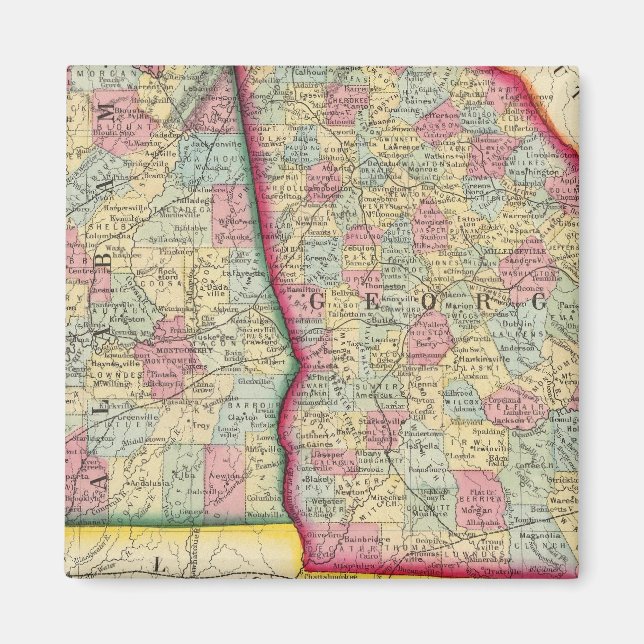 Imã Mapa Do Condado Da Geórgia E Do Alabama (Frente)