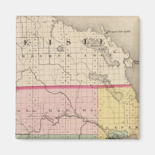 Imã Mapa do Condado de Alpena, Michigan (Frente)