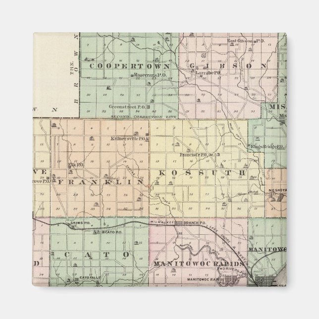 Imã Mapa do Condado de Manitowoc, Estado de Wisconsin (Frente)