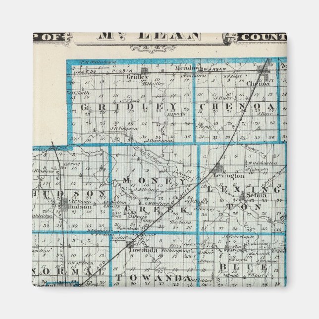Imã Mapa do Condado de McLean e de Le Roy (Frente)
