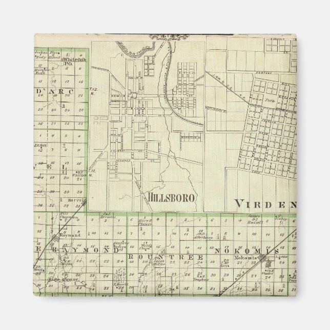 Imã Mapa do condado de Montgomery, Hillsboro e Virden (Frente)
