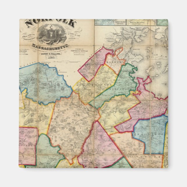 Imã Mapa do Condado de Norfolk, Massachusetts (Frente)