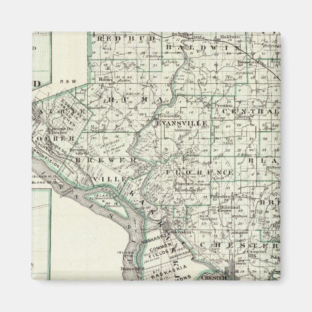 Imã Mapa do Condado de Randolph, Red Bud e Chester (Frente)
