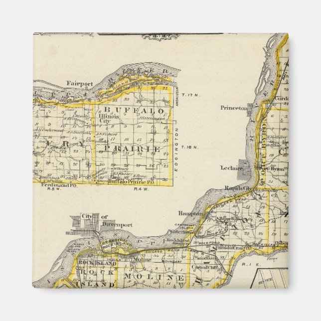 Imã Mapa do Condado de Rock Island e de Dixon (Frente)