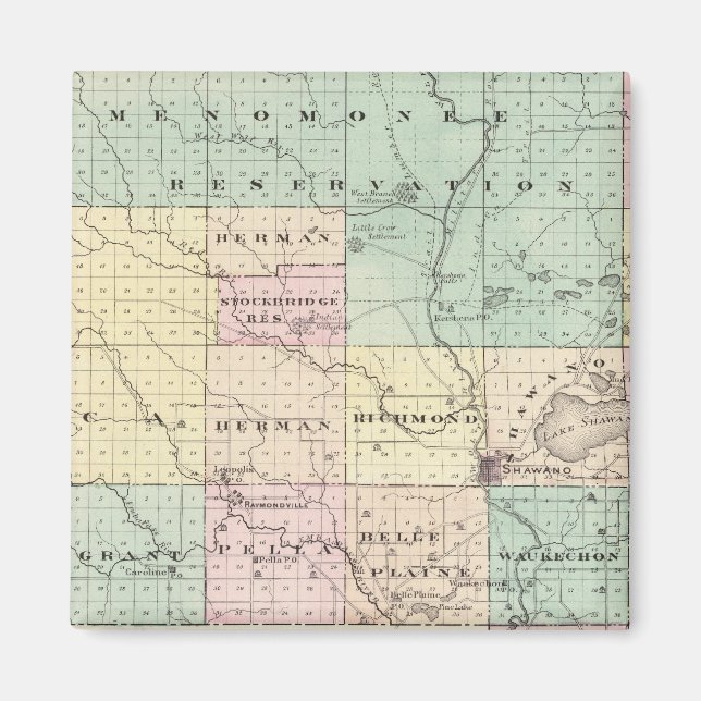 Imã Mapa do Condado de Shawano, Estado de Wisconsin (Frente)