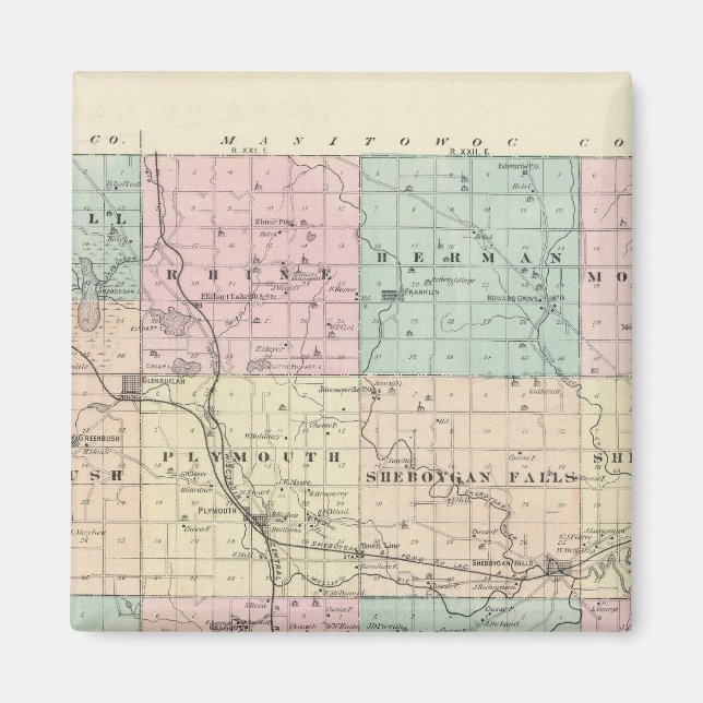 Imã Mapa do Condado de Sheboygan, Estado de Wisconsin (Frente)