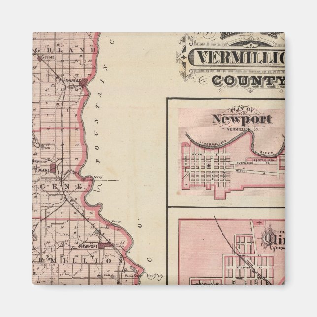 Imã Mapa do Condado de Vermilm com Newport (Frente)