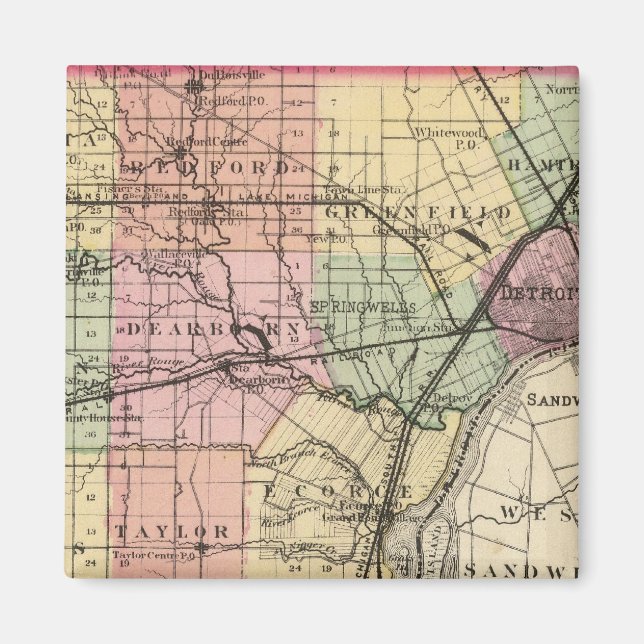 Imã Mapa do Condado de Wayne, Michigan (Frente)