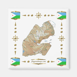 Imã Mapa do Djibouti + Ímã dos Sinalizadores