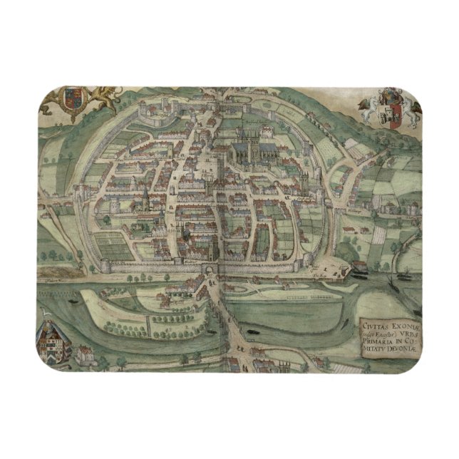 Ímã Mapa do Exeter, de "Civitates Orbis Terrarum" por (Horizontal)