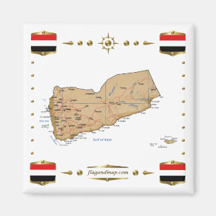 Imã Mapa do Iêmen + Magnete dos Sinalizadores
