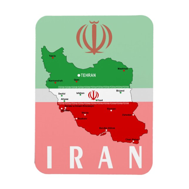 Ímã Mapa do Irã com Bandeira e Emblema (Vertical)