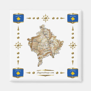 Imã Mapa do Kosovo + ímã dos pavilhões