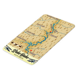 Ímã Mapa do Lago Oahe Dakota do Sul