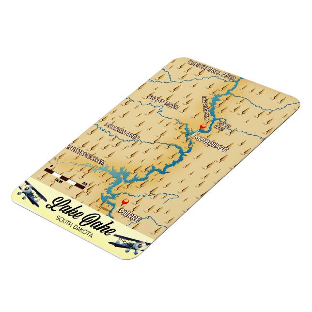 Ímã Mapa do Lago Oahe Dakota do Sul (Left Side)