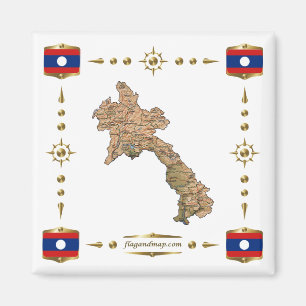 Imã Mapa do Laos + ímã dos sinalizadores