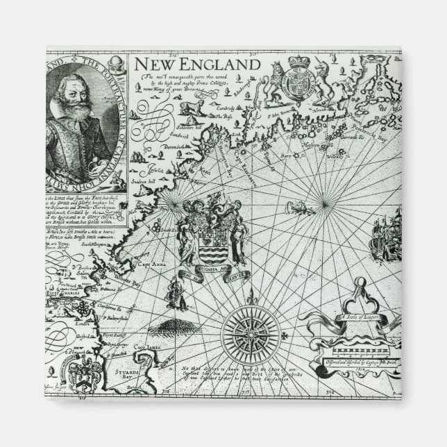Imã Mapa do litoral da Nova Inglaterra (Frente)