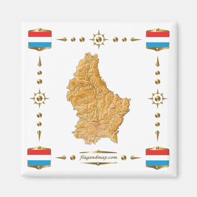 Imã Mapa do Luxemburgo + Magnet dos Sinalizadores (Frente)