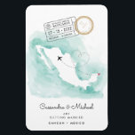 Ímã Mapa do México | Cancun | Casamento de Destino<br><div class="desc">Esta imã salve a data é a maneira perfeita de anunciar seus planos de casamento de destino! Ele apresenta um mapa do México em um fundo de aquarela com um pequeno coração no mapa perto de Cancun. Há dois selos de anulação de passaportes que revelam a data do seu grande...</div>