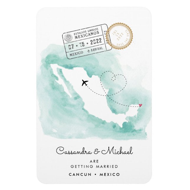 Ímã Mapa do México | Cancun | Casamento de Destino (Vertical)