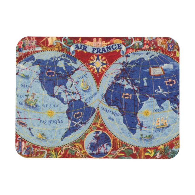 Ímã Mapa do Mundo da Air France (Horizontal)