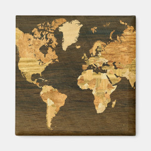 Imã Mapa do mundo de madeira