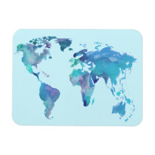 Ímã Mapa do mundo do azul da aguarela